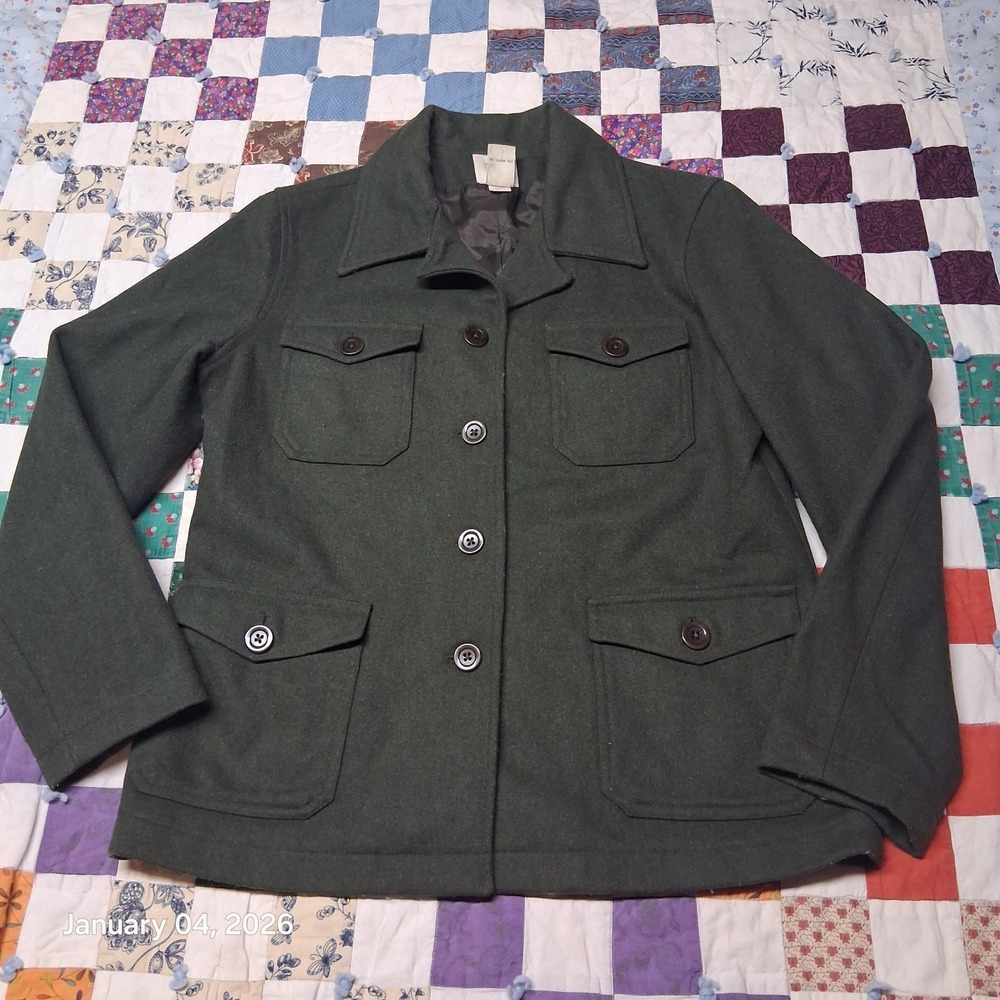 Vintage Gap Wool Button Up Pea Coat Womens Size Small Green Military Utility